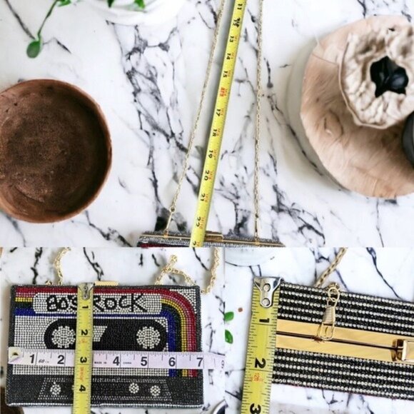 Women's NWOT Retro Radio Shape Crossbody Shoulder Chain Bag Rhinestone Metal - Picture 7 of 14